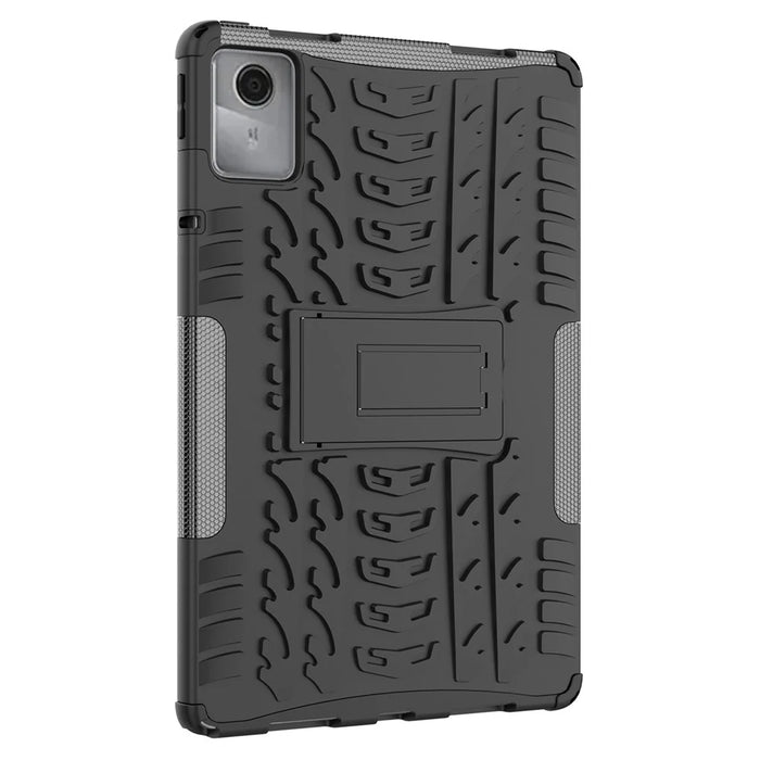 For Lenovo Tab M11 / Xiaoxin Pad 11 2024 Case Tire Texture Shockproof TPU+PC Tablet Cover with Kickstand - Black - 3