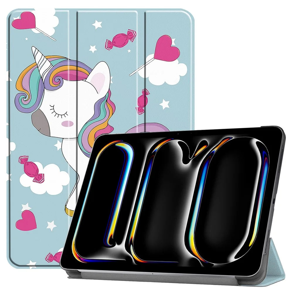 For iPad Pro 11 (2025) / 11 (2024) Case Trifold Stand PU Leather Pattern Smart Tablet Cover - Horse - 1
