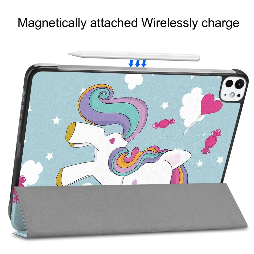 For iPad Pro 11 (2025) / 11 (2024) Case Trifold Stand PU Leather Pattern Smart Tablet Cover - Horse - 5