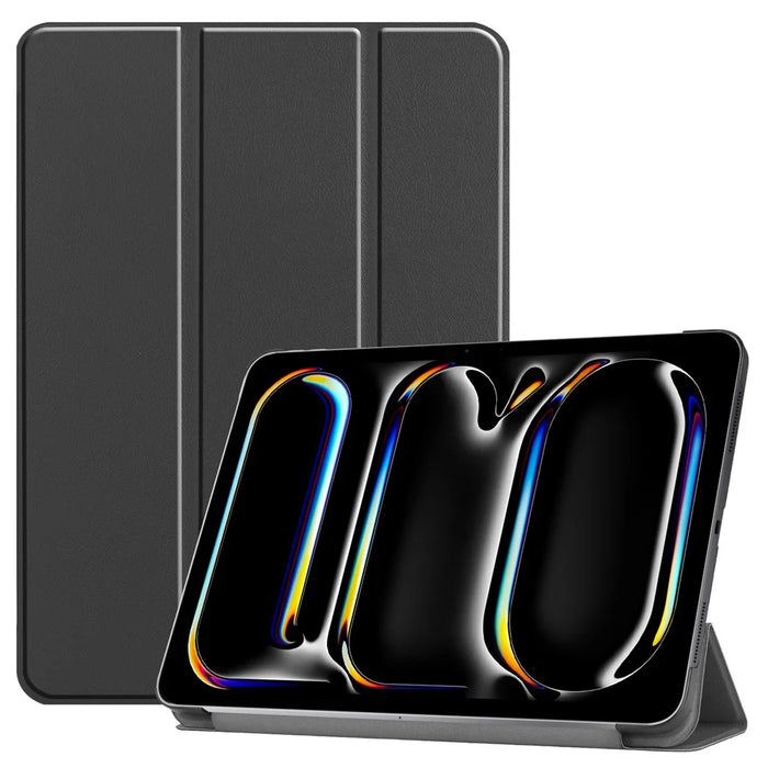 For iPad Pro 11 (2025) / 11 (2024) Case PC+PU Auto Wake Sleep Tablet Shell with Tri-fold Stand - Black - 1
