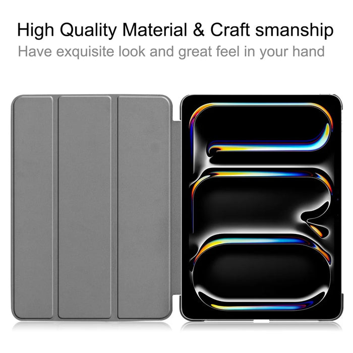 For iPad Pro 11 (2025) / 11 (2024) Case PC+PU Auto Wake Sleep Tablet Shell with Tri-fold Stand - Black - 2