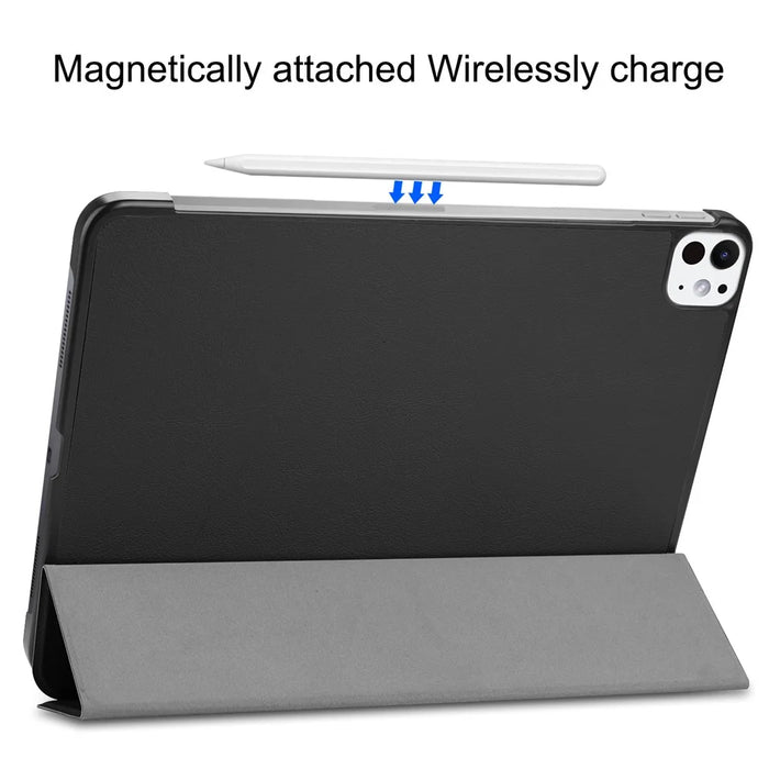 For iPad Pro 11 (2025) / 11 (2024) Case PC+PU Auto Wake Sleep Tablet Shell with Tri-fold Stand - Black - 4