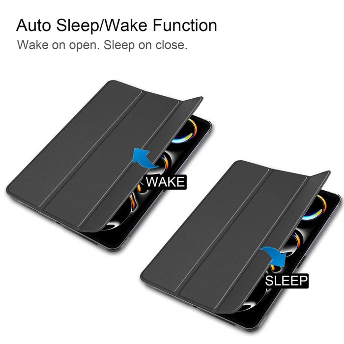 For iPad Pro 11 (2025) / 11 (2024) Case PC+PU Auto Wake Sleep Tablet Shell with Tri-fold Stand - Black - 5