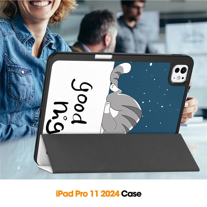 For iPad Pro 11 (2025) / 11 (2024) Case Pattern Printing PU Leather Tri-Fold Stand Cover with Pen Slot - Cat - 7