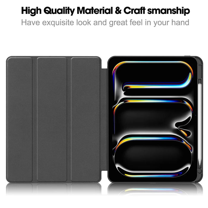 For iPad Pro 11 (2025) / 11 (2024) Leather Case Drop-proof Tri-fold Stand Tablet Cover with Pen Slot - Black - 2