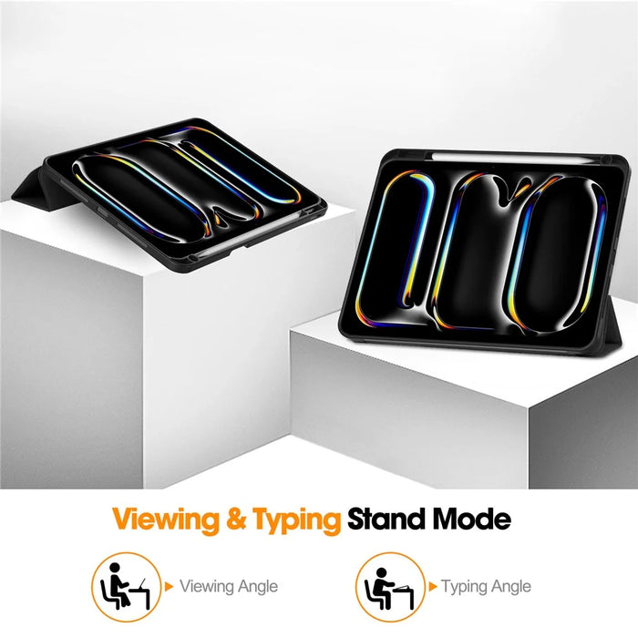 For iPad Pro 11 (2025) / 11 (2024) Leather Case Drop-proof Tri-fold Stand Tablet Cover with Pen Slot - Black - 4