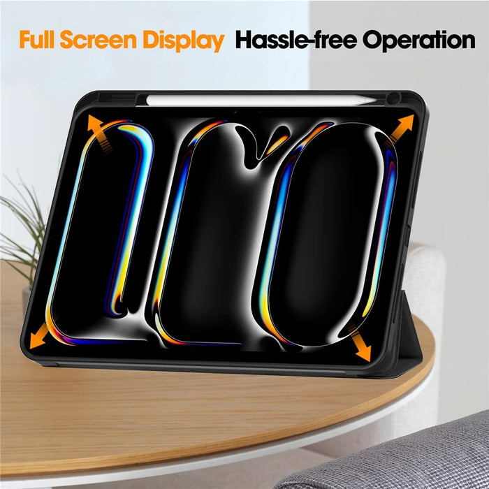 For iPad Pro 11 (2025) / 11 (2024) Leather Case Drop-proof Tri-fold Stand Tablet Cover with Pen Slot - Black - 5