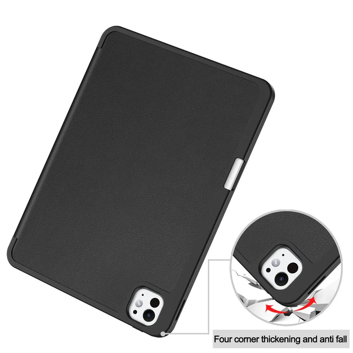 For iPad Pro 11 (2025) / 11 (2024) Leather Case Drop-proof Tri-fold Stand Tablet Cover with Pen Slot - Black - 6