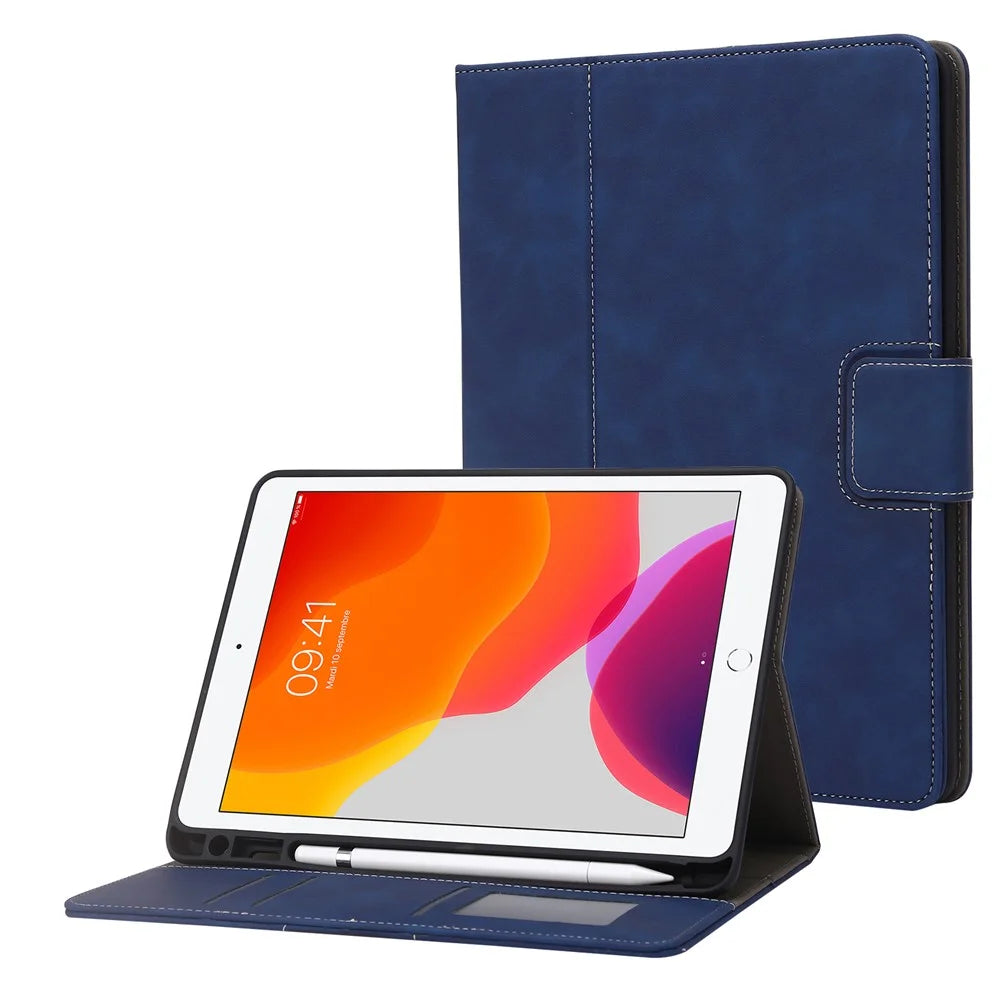 For iPad Air (2013) / Air 2 / iPad 9.7-inch (2017) / (2018) Tablet Case Wallet Leather Flip Cover with Pens Slot - Dark Blue - 1