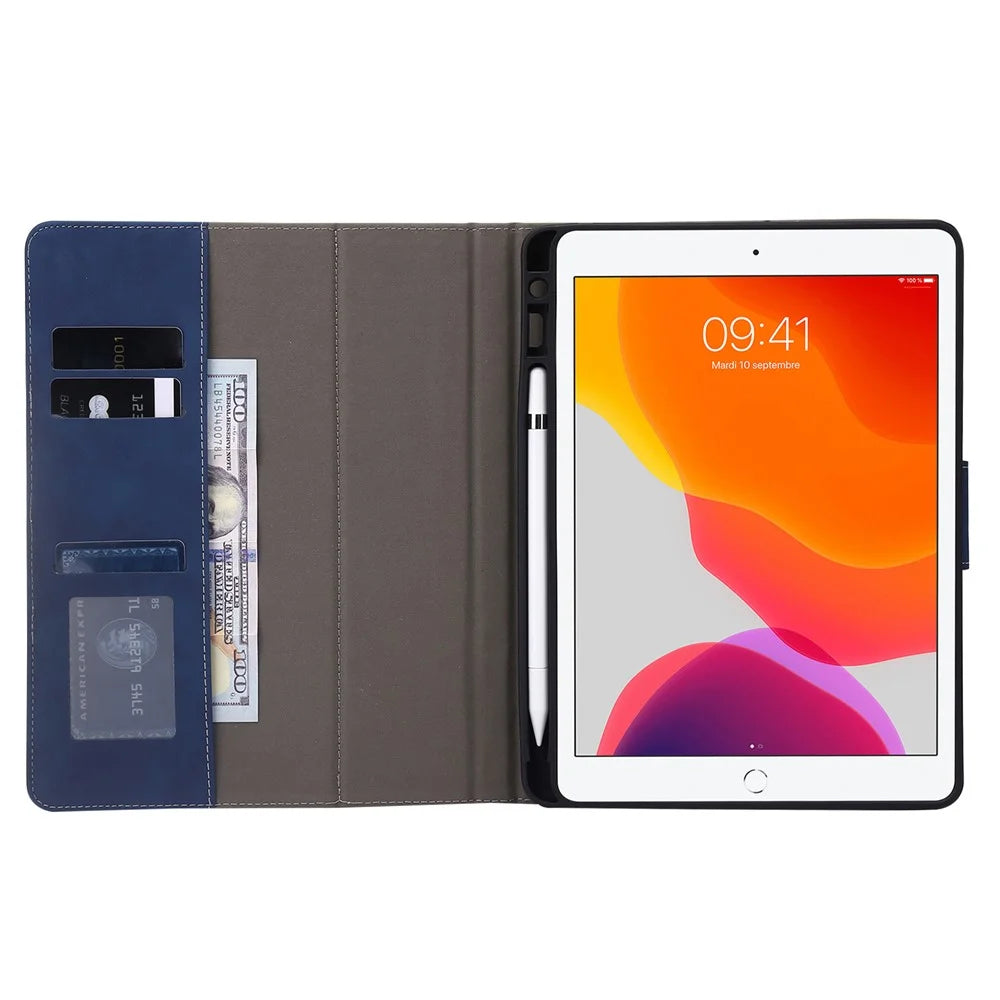 For iPad Air (2013) / Air 2 / iPad 9.7-inch (2017) / (2018) Tablet Case Wallet Leather Flip Cover with Pens Slot - Dark Blue - 2