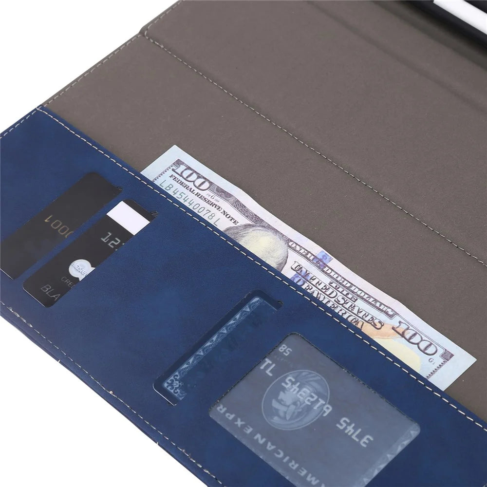 For iPad Air (2013) / Air 2 / iPad 9.7-inch (2017) / (2018) Tablet Case Wallet Leather Flip Cover with Pens Slot - Dark Blue - 5