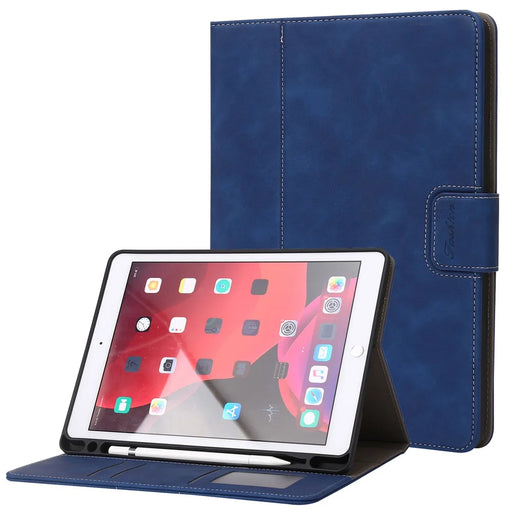 For iPad 10.2 (2021)  /  (2019)  /  (2020)  /  Air 10.5 inch (2019) Case Wallet Calf Texture Tablet Cover with Pens Slot - Dark Blue - 1