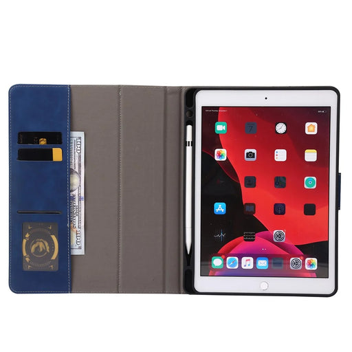 For iPad 10.2 (2021)  /  (2019)  /  (2020)  /  Air 10.5 inch (2019) Case Wallet Calf Texture Tablet Cover with Pens Slot - Dark Blue - 2