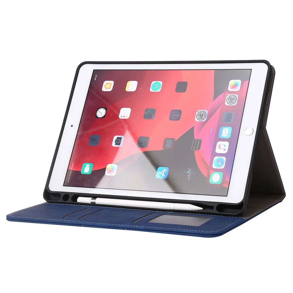 For iPad 10.2 (2021)  /  (2019)  /  (2020)  /  Air 10.5 inch (2019) Case Wallet Calf Texture Tablet Cover with Pens Slot - Dark Blue - 3