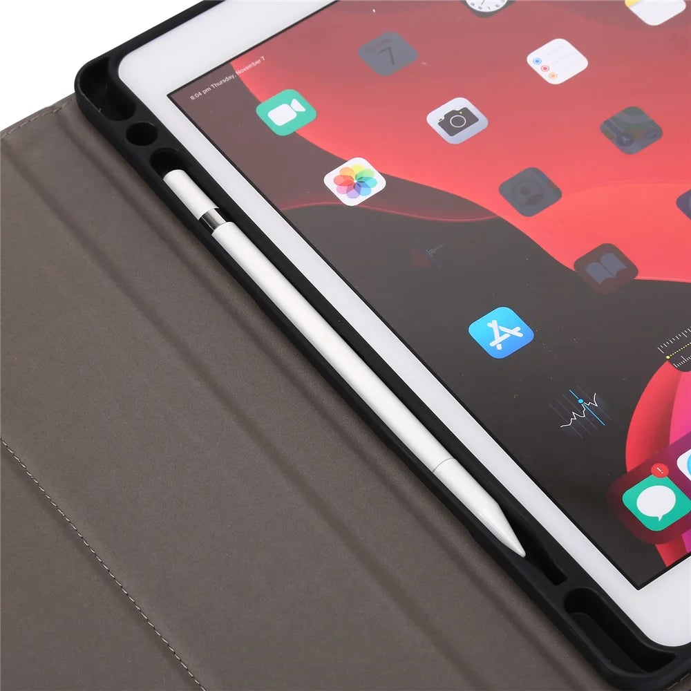 For iPad 10.2 (2021)  /  (2019)  /  (2020)  /  Air 10.5 inch (2019) Case Wallet Calf Texture Tablet Cover with Pens Slot - Dark Blue - 6