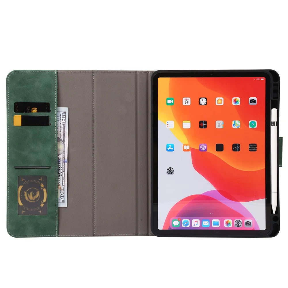 For iPad Air 11 (2026) / (2025) / (2024) / Air (2022) / (2020) / Pro 11 (2018) / (2020) / (2021) / (2022) Leather Case Wallet Cover - Green - 2