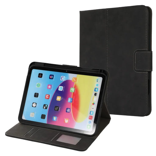 For iPad (2025) / 10.9 (2022) Case Leather Flip Wallet Tablet Cover with Pens Slot - Black - 1