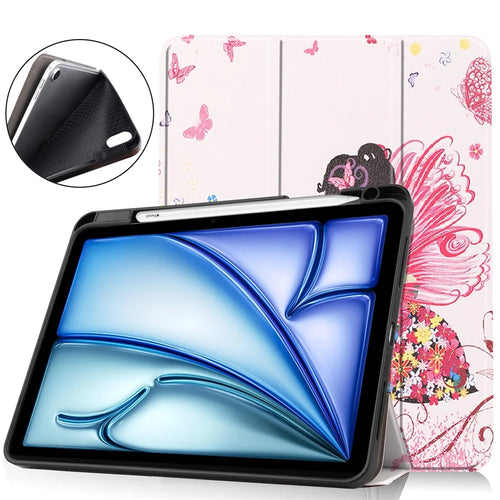 For iPad Air 11 (2026) / (2025) / (2024) Case Pattern Printing Protective Cover with Pen Slot and Tri-Fold Stand - Girl - 1
