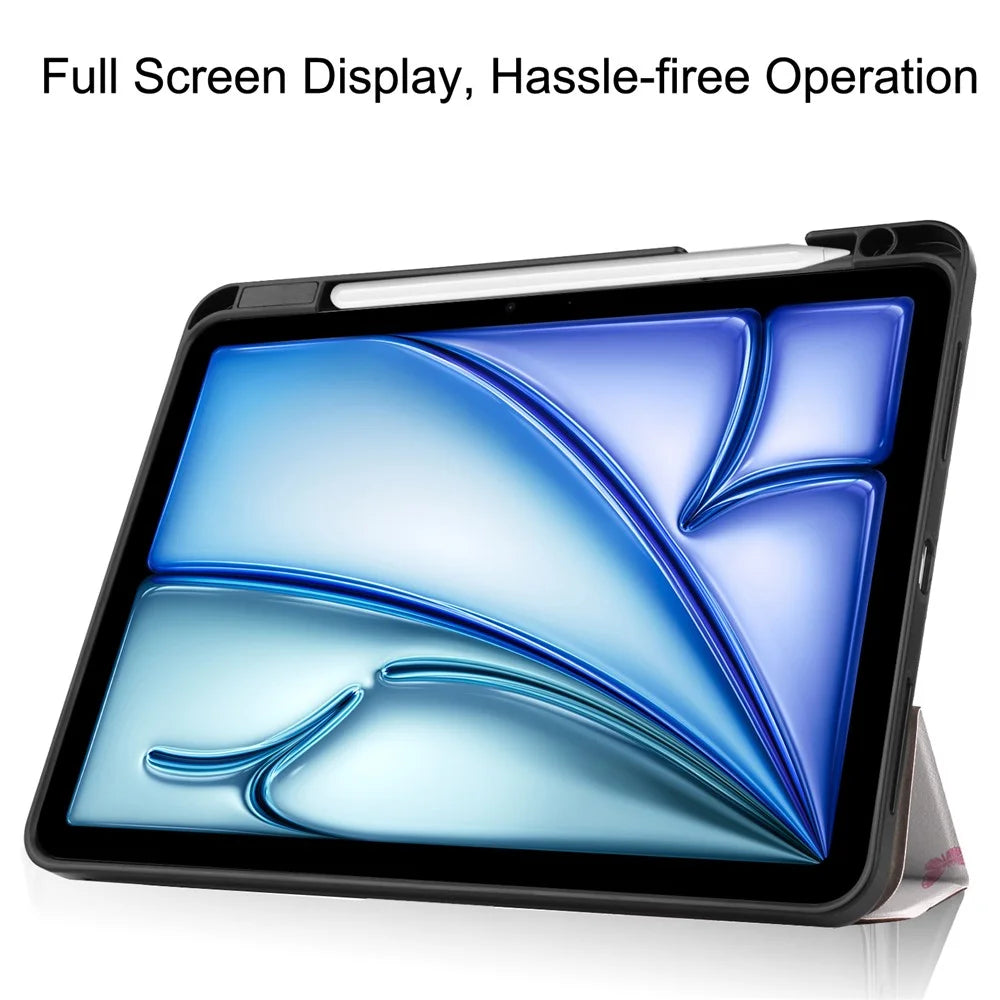 For iPad Air 11 (2026) / (2025) / (2024) Case Pattern Printing Protective Cover with Pen Slot and Tri-Fold Stand - Girl - 3