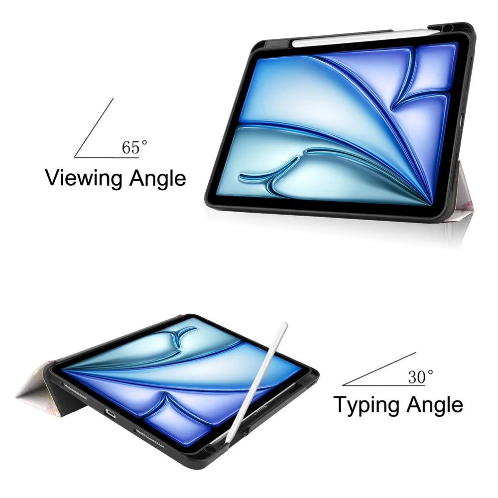 For iPad Air 11 (2026) / (2025) / (2024) Case Pattern Printing Protective Cover with Pen Slot and Tri-Fold Stand - Girl - 4