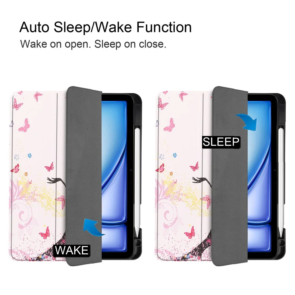 For iPad Air 11 (2026) / (2025) / (2024) Case Pattern Printing Protective Cover with Pen Slot and Tri-Fold Stand - Girl - 5