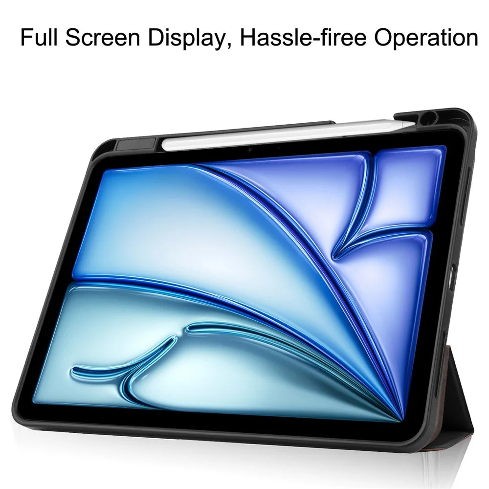 For iPad Air 11 (2026) / (2025) / (2024) Case Tri-Fold Stand Protective Tablet Cover with Pen Slot - Black - 3