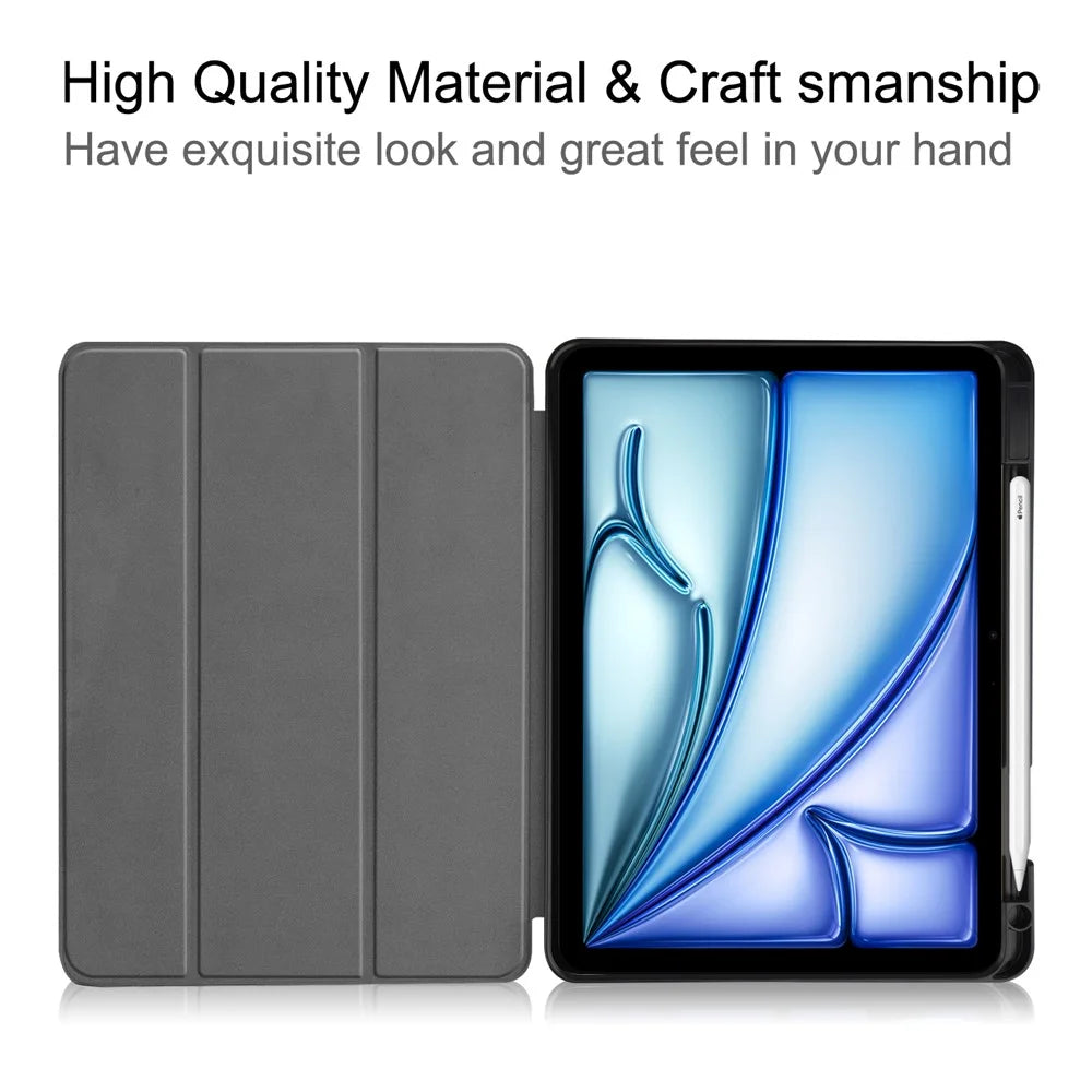 For iPad Air 11 (2026) / (2025) / (2024) Case Tri-Fold Stand Protective Tablet Cover with Pen Slot - Black - 4