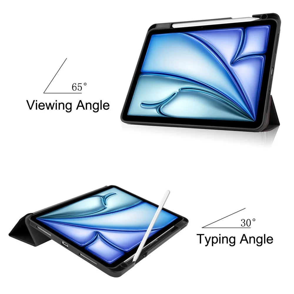 For iPad Air 11 (2026) / (2025) / (2024) Case Tri-Fold Stand Protective Tablet Cover with Pen Slot - Black - 7