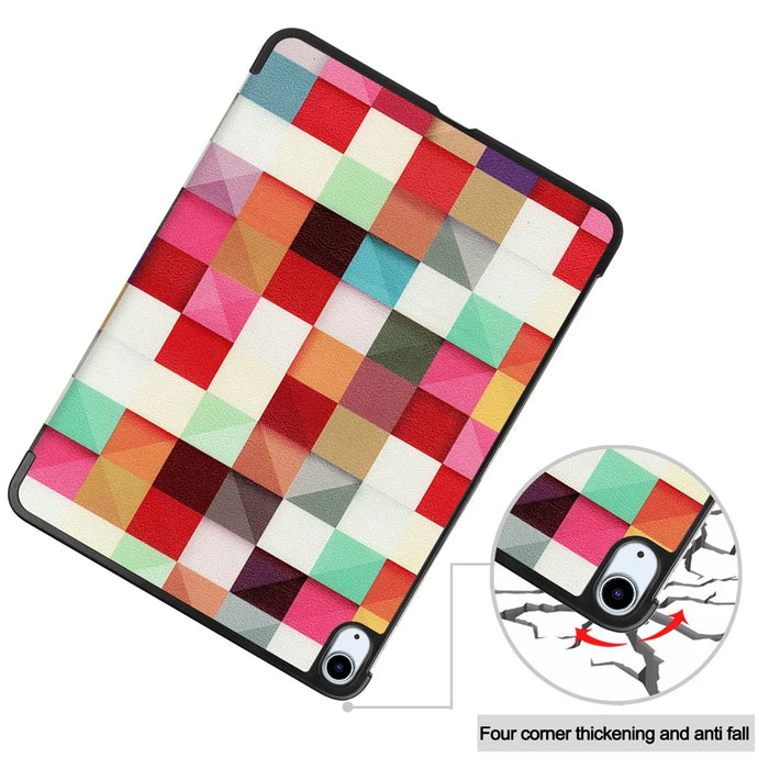 For iPad Air 11 (2026) / (2025) / (2024) Case Trifold Stand Pattern Auto Wake / Sleep Tablet Cover - Colorful Triangle Grid - 6