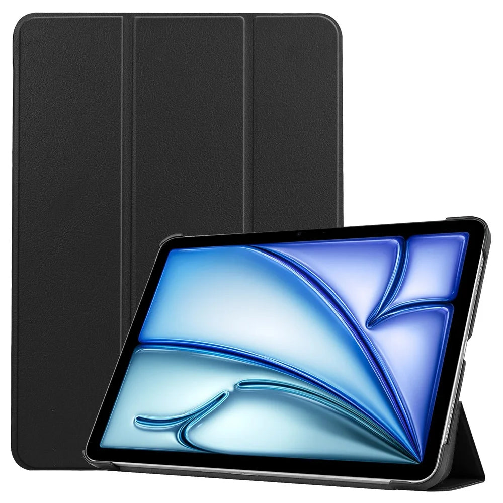PU Leather Tablet Case for iPad Air 11 (2026) / (2025) / (2024) Anti-drop Tri-Fold Stand Slim Protective Cover - Black - 1