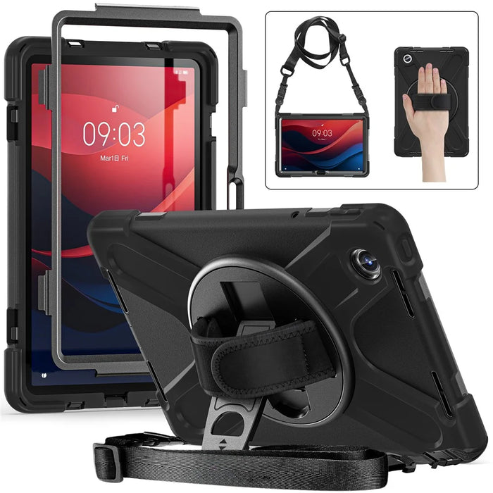 For Lenovo Tab M11 TB-330FU / 331FC / Xiaoxin Pad 11 2024 Case PC+Silicone Tablet Cover with Shoulder Strap - Black - 1