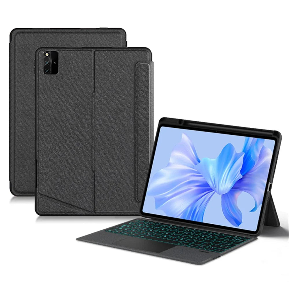 For Huawei MatePad Pro 12.6 (2024) Leather Case + Bluetooth-compatible Keyboard with Backlight Trackpad - 1