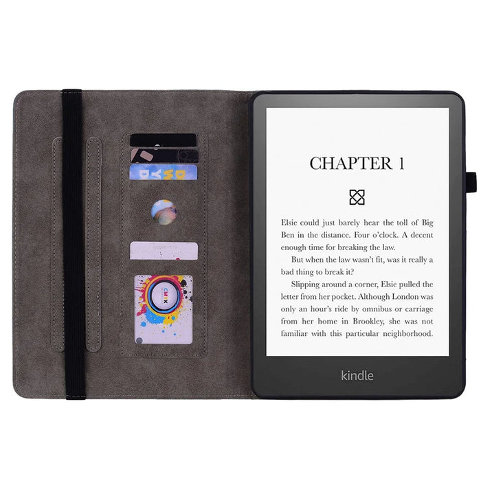 For Amazon Kindle Paperwhite (2024) / Kindle Colorsoft Leather Case Card Holder Rose Flower E-Reader Cover - Pink - 2