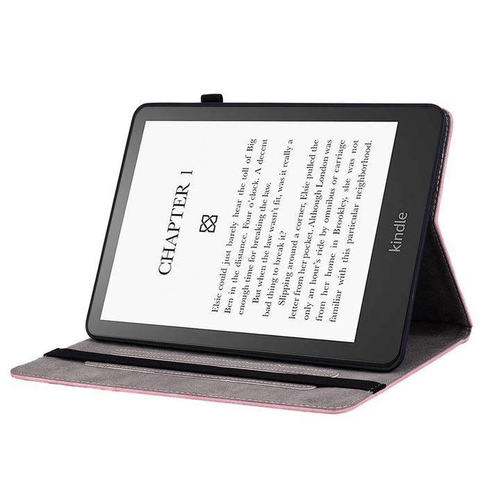For Amazon Kindle Paperwhite (2024) / Kindle Colorsoft Leather Case Card Holder Rose Flower E-Reader Cover - Pink - 3