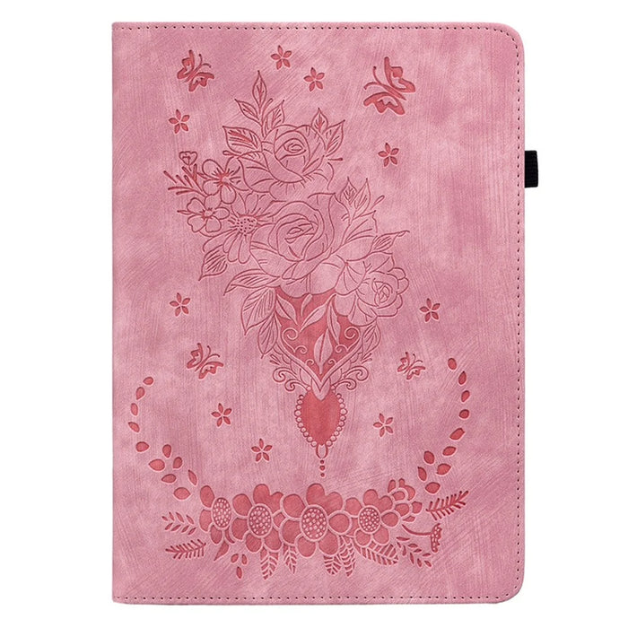 For Amazon Kindle Paperwhite (2024) / Kindle Colorsoft Leather Case Card Holder Rose Flower E-Reader Cover - Pink - 6