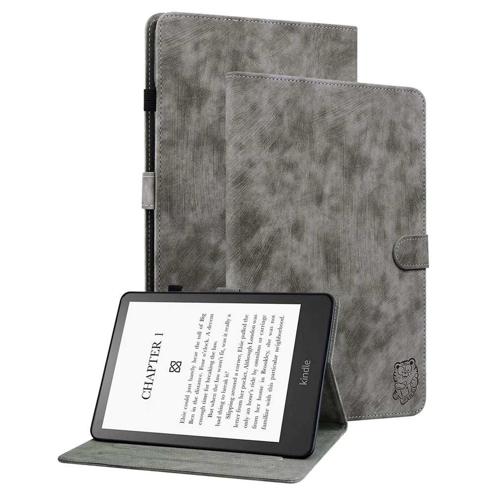 For Amazon Kindle Paperwhite (2024) / Kindle Colorsoft Case Card Slots PU Leather Stand E-Reader Cover - Grey - 1