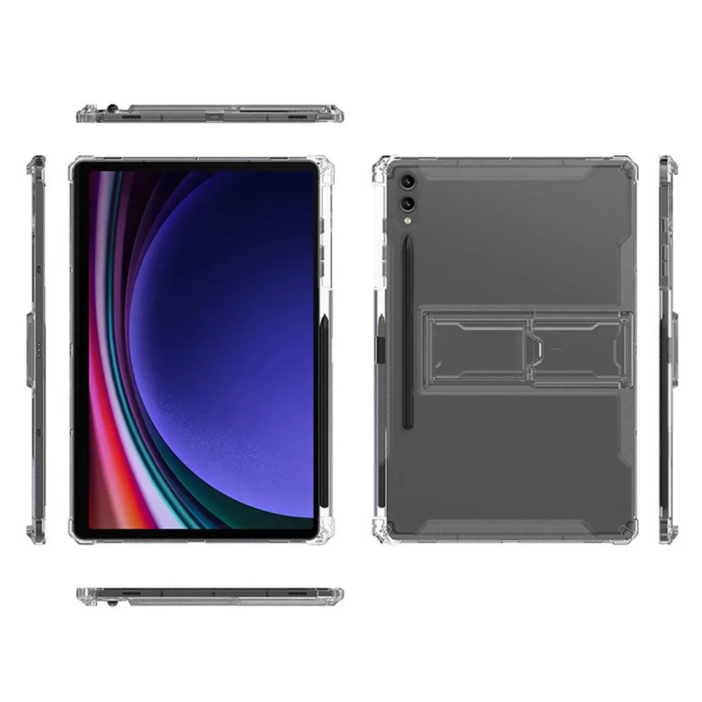 For Samsung Galaxy Tab S9+ Clear Tablet Case Airbag 4 Corners TPU Cover with PC Kickstand - 5