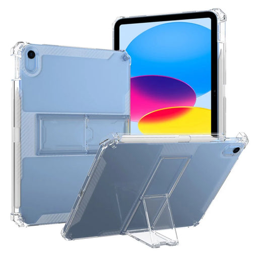 For iPad (2025) / 10.9 (2022) Tablet Case Clear TPU Airbag Corners Drop Protection Cover with PC Kickstand - 1