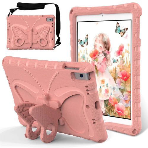 For iPad 10.2 (2021) / (2020) / (2019) / iPad Air 10.5 inch (2019) Case Butterfly Kickstand EVA Tablet Cover with Lanyard - Pink - 1
