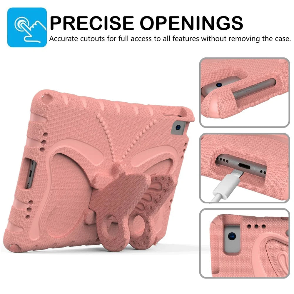 For iPad 10.2 (2021) / (2020) / (2019) / iPad Air 10.5 inch (2019) Case Butterfly Kickstand EVA Tablet Cover with Lanyard - Pink - 2
