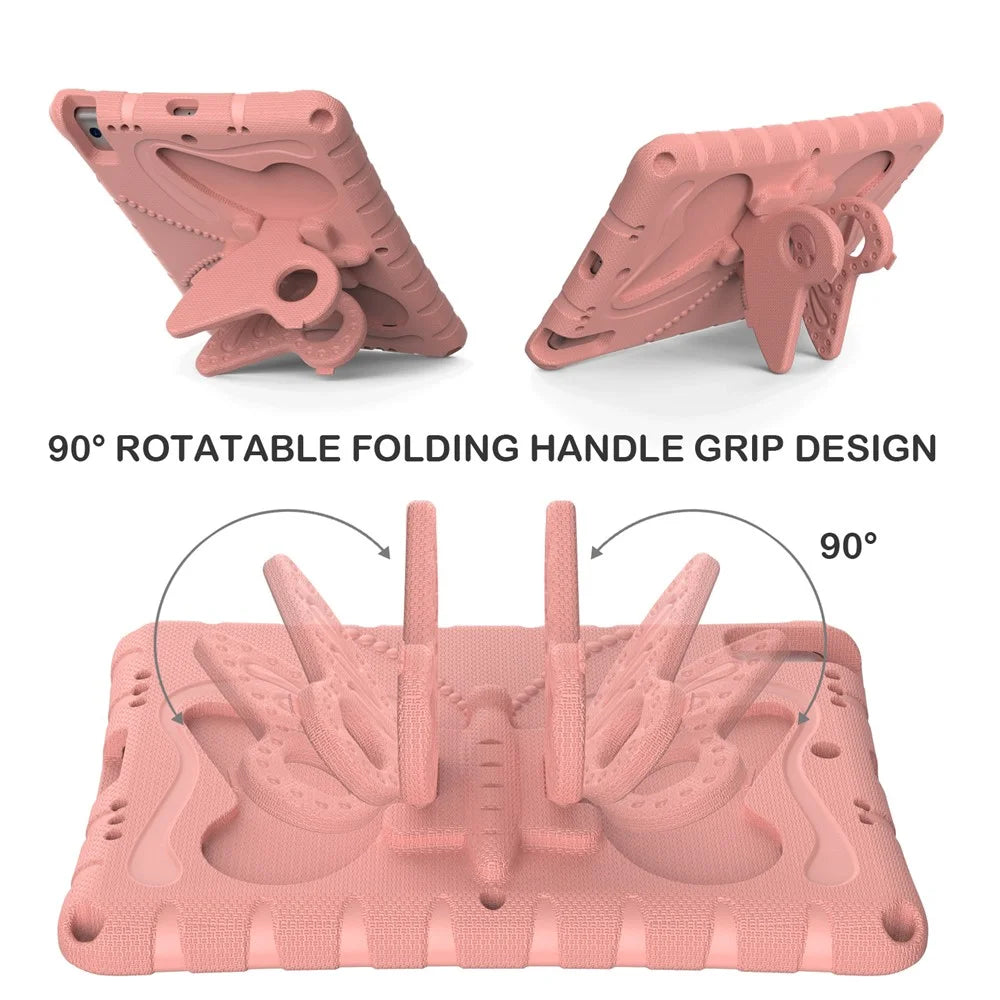 For iPad 10.2 (2021) / (2020) / (2019) / iPad Air 10.5 inch (2019) Case Butterfly Kickstand EVA Tablet Cover with Lanyard - Pink - 4