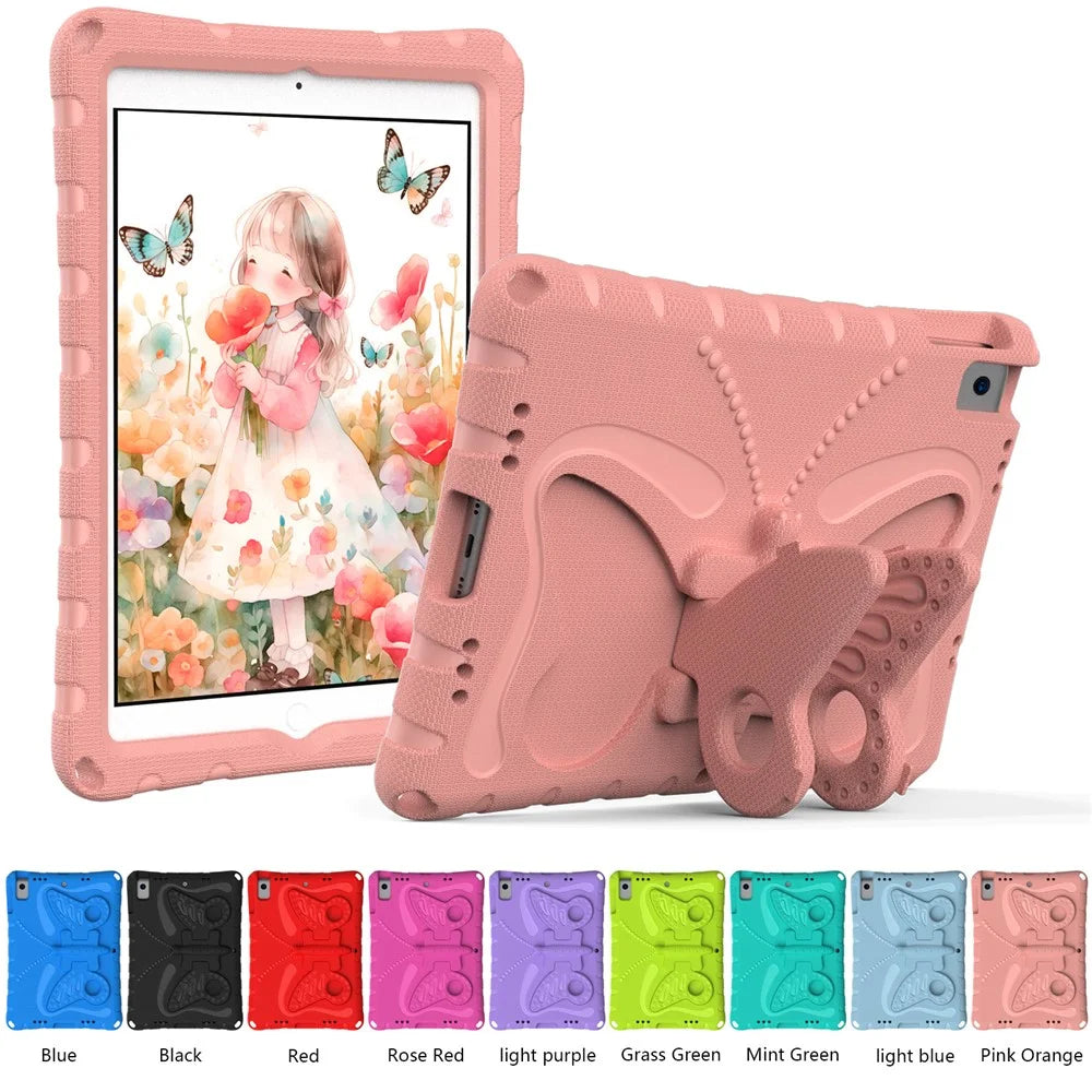 For iPad 10.2 (2021) / (2020) / (2019) / iPad Air 10.5 inch (2019) Case Butterfly Kickstand EVA Tablet Cover with Lanyard - Pink - 7