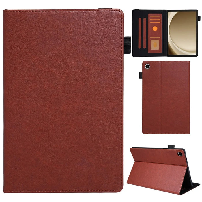 For Samsung Galaxy Tab A9+ X210 Case Card Slots PU Leather Flip Stand Tablet Cover - Brown - 1