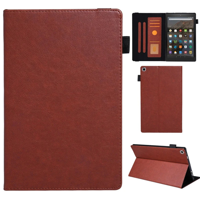 For Amazon Fire HD 10 (2015) / (2019) / (2017) Case Card Slots Shockproof Tablet Leather Flip Cover - Brown - 1