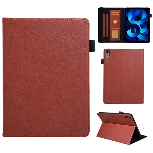 For iPad (2025) / 10.9 (2022) Shockproof Case Card Slots Tablet Leather Flip Cover with Pens Holder - Brown - 1