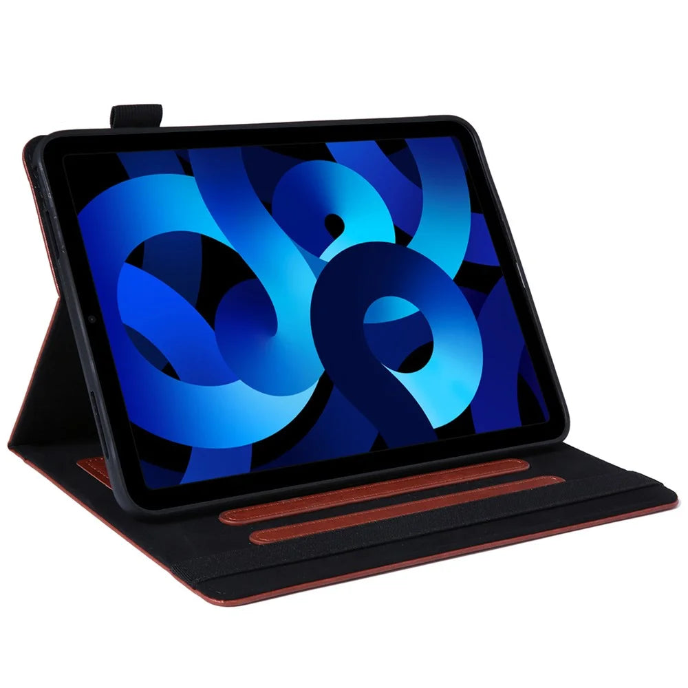For iPad (2025) / 10.9 (2022) Shockproof Case Card Slots Tablet Leather Flip Cover with Pens Holder - Brown - 3