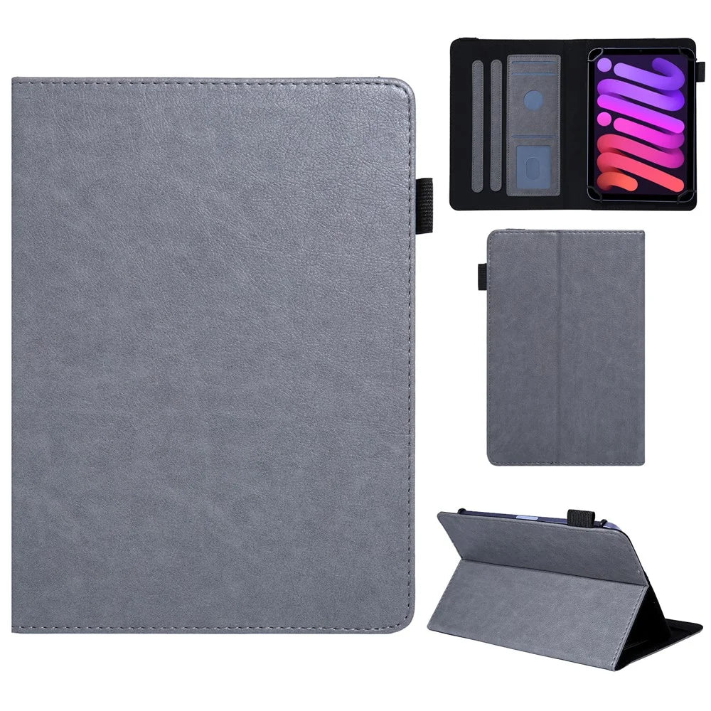 For 8-Inch Tablet Case Anti-Scratch Tablet Leather Flip Cover with Card Slots - Grey - 1