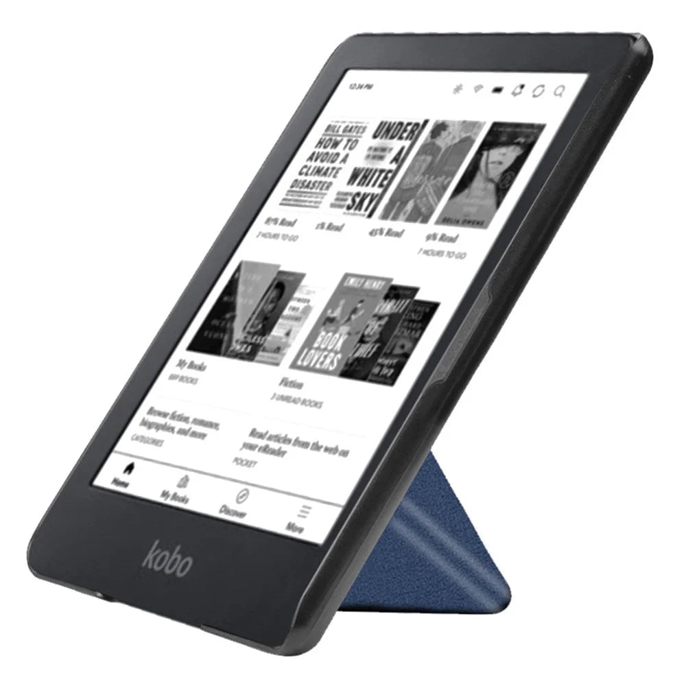 For Kobo Clara 2E Case Origami Stand Hard PC+PU Leather Tablet Cover - Dark Blue - 2