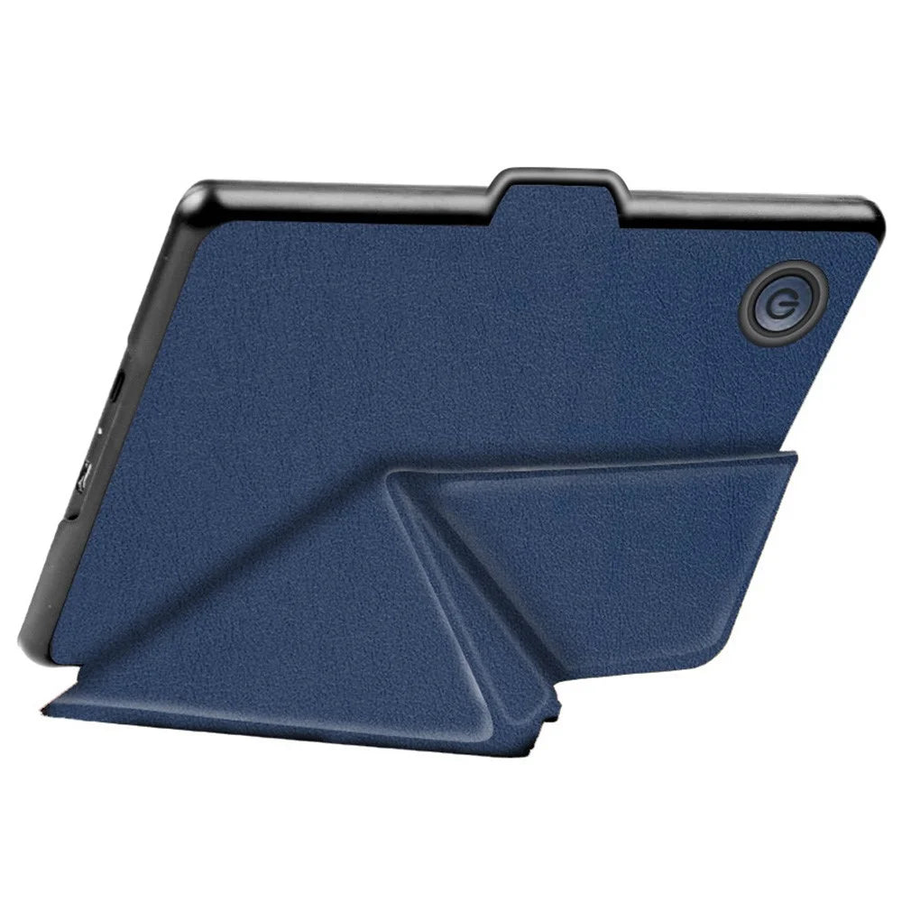 For Kobo Clara 2E Case Origami Stand Hard PC+PU Leather Tablet Cover - Dark Blue - 3