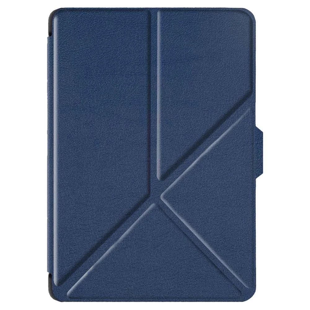 For Kobo Clara 2E Case Origami Stand Hard PC+PU Leather Tablet Cover - Dark Blue - 5